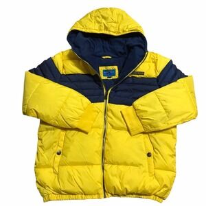 Perry Ellis Youth Boys Puffer Jacket Size 18 Yellow Navy Blue Water-Resistant